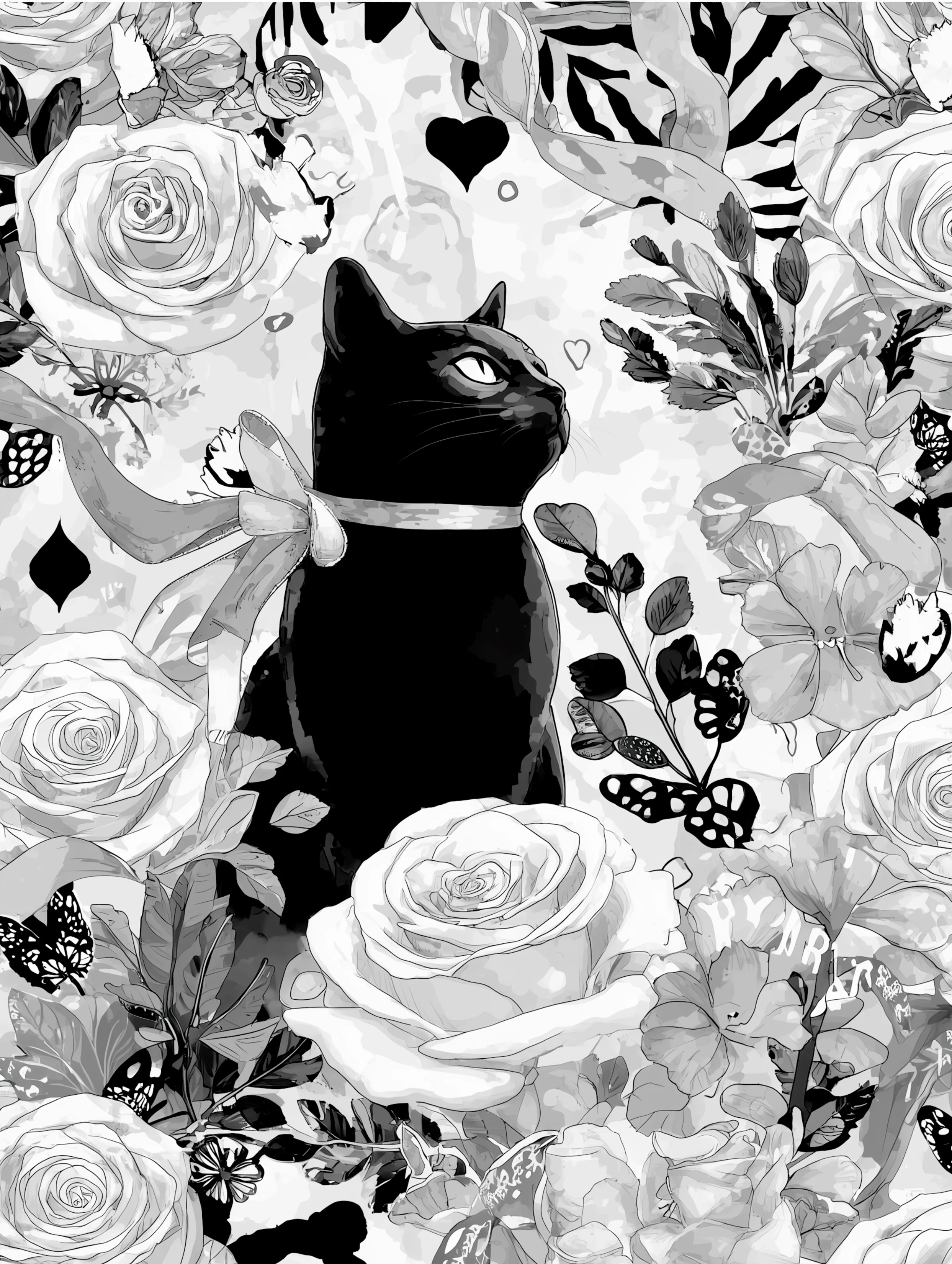 Free printable black cat coloring page for adults featuring a regal black cat coloring page